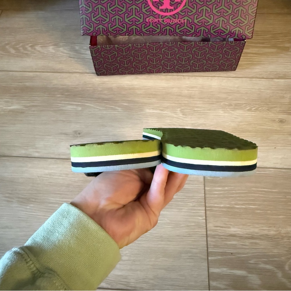Tory Burch Minnie Flip Flop Napa Leather Black Blue White Shoe Sandal Slip on 7 - Picture 7 of 11